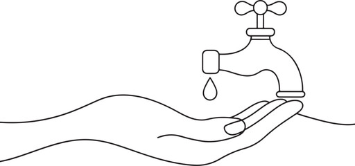 
hand holding a faucet continuous one line art drawing, vector illustration
