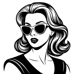 vintage retro hollywood actress wearing sunglasses vector illustration