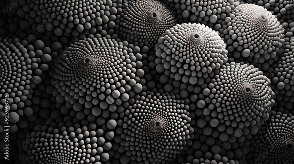 Poster Abstract background with dotted fractal ornament and science styled cellular mesh