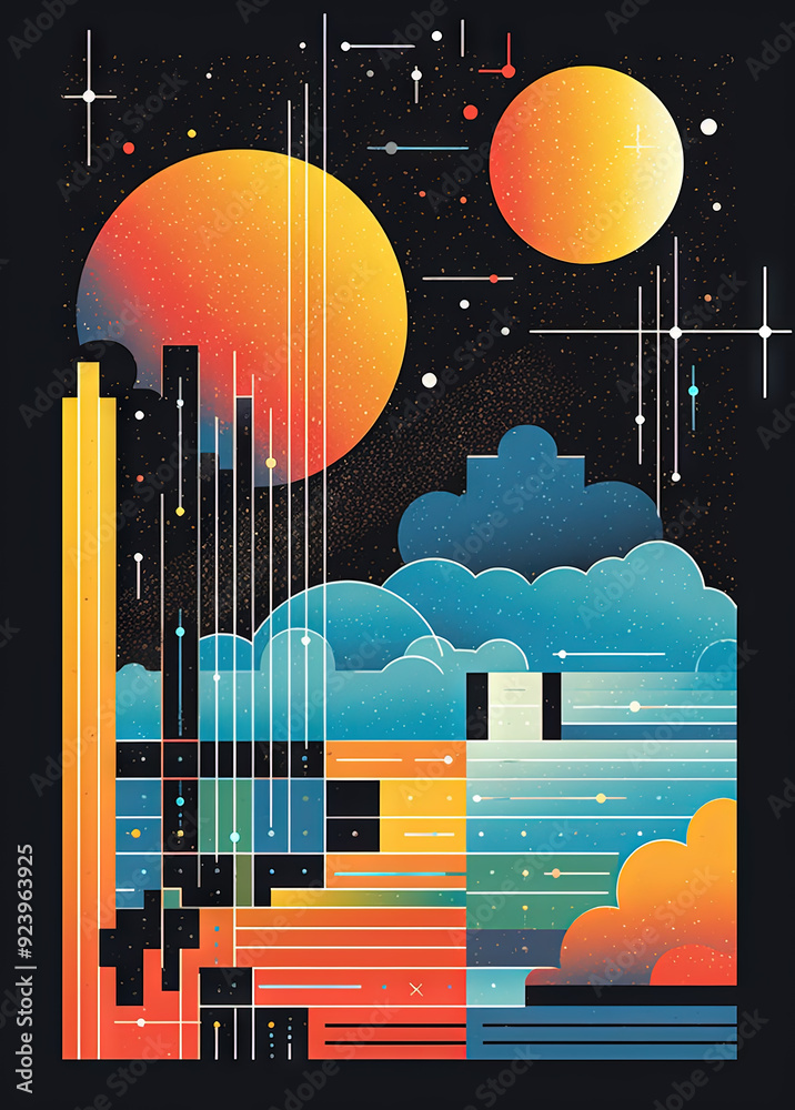 Poster Abstract background with geometric shapes in retro minimalistic style with bright colors