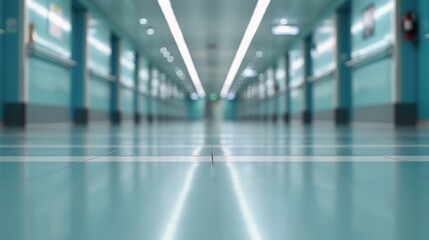 Hospital Corridor With Bright Lighting and Cool Toned Walls During Daytime