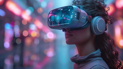 Virtual Reality (VR) and Augmented Reality (AR) concept with immersive tech, interactive experiences, and advanced applications, ideal for modern tech visuals. high resolution Illustration, in the