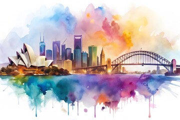 Fototapeta premium Australia, sydney watercolor, watercolor painting 