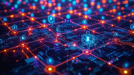 Obraz premium Encryption and firewall design emphasizing secure data transfer, privacy measures, and network protection, perfect for illustrating digital security solutions. high resolution Illustration, in the