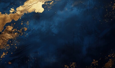 A blue background with gold splatters and a gold swirl. The blue background is the main focus of the image