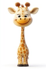 Obraz premium Friendly giraffe with long neck smiling in minimalist design for kids' projects