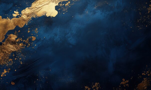 A blue background with gold splatters and a gold swirl. The blue background is the main focus of the image