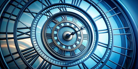 Circular Time, Blue Clock Face, 3D Rendering, Futuristic, Time, Clock, Design