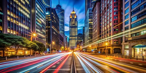 Fototapeta premium City Lights and Speed, Long Exposure, Night Photography, Urban Landscape, Traffic, Cityscape, Skyscrapers