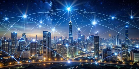 Cityscape Network, Night, Connectivity, Urban, Technology