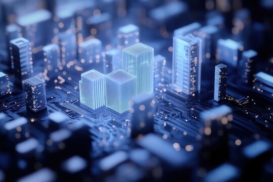 Futuristic industrial park within a smart city setting for urban development design