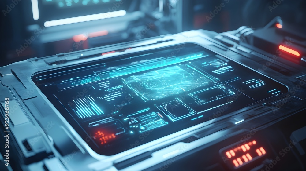 Poster Sleek and Futuristic 3D Visualization of an Advanced Medical Device with Glowing Interfaces
