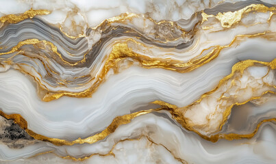 Obraz premium A gold and white marble wall with a gold stripe. The wall is textured and has a natural look