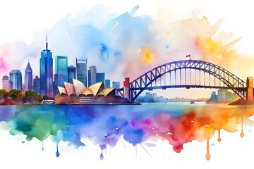 Fototapeta premium Australia, sydney watercolor, watercolor painting 