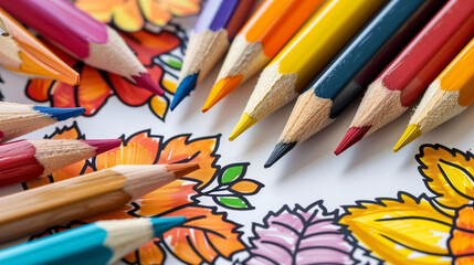 Colorful Pencils on Autumn-Themed Coloring Page