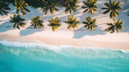 Aerial View of Palm Trees on Tropical Beach with Turquoise Water