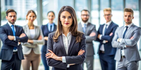 Obraz premium Confident Businesswoman Leading Her Team, Portrait, Businesswoman, Business Team, Leadership