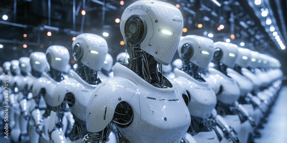 Wall mural a factory run by robots, symbolizing automated production