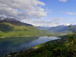 alpine landscape at the end of annecy lake on top of taillefer with view on verthier and doussard