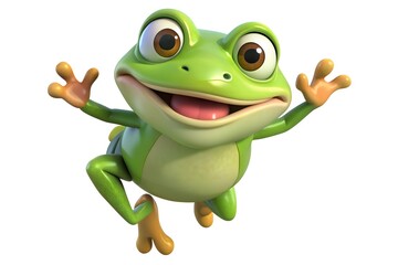 Joyful Green Frog Leaps with Open Arms