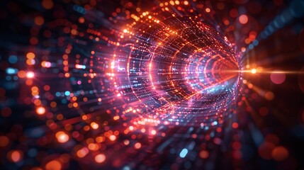 Fototapeta premium Teleportation and tunneling physics concept showcasing advanced quantum mechanics ideas, including particle movement through barriers and instant information transfer. high resolution Illustration,