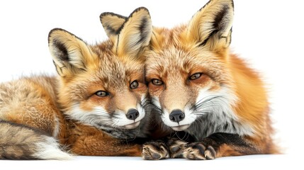 Fototapeta premium Sweet Moments: Mother and Baby Fox playing, showing love and care on white background