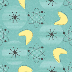 Mid-century modern, atomic age seamless pattern. Retro 1950s background