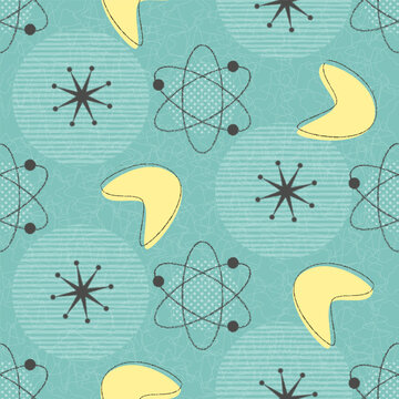 Mid-century modern, atomic age seamless pattern. Retro 1950s background