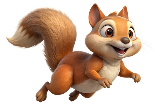 Smiling Cartoon Squirrel in Mid-Air