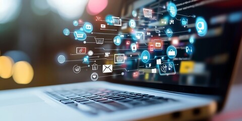 A digital marketplace with various e-commerce platforms, highlighting the online economy