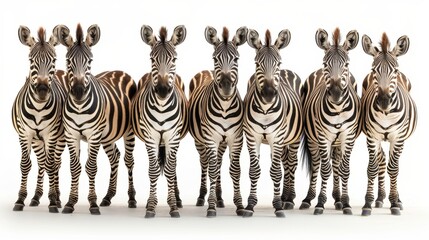 Fototapeta premium Unity in Diversity - Herd of Zebras Standing Together on White Background