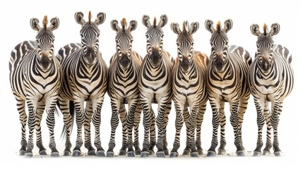 Fototapeta premium Unity in Stripes - Herd of Zebras Demonstrating Solidarity on White Background
