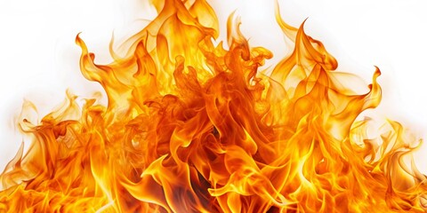 Fiery Orange Flames Isolated on White Background, fire, abstract, energy, heat
