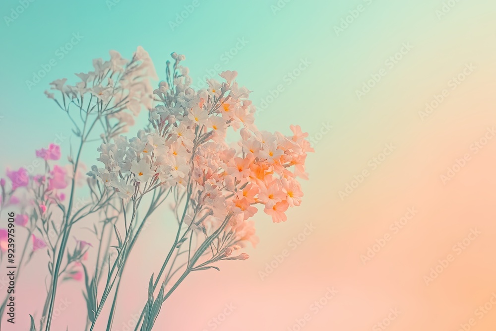 Wall mural Soft pastel hues of lavender peach mint green and sky blue with a subtle grainy gradient background for a calming serene atmosphere