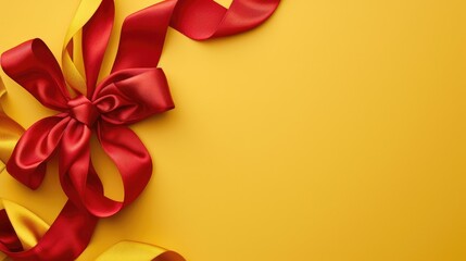 Red ribbon frame on yellow background for festive holiday invite