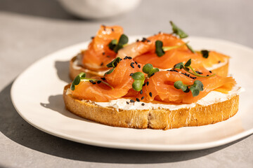 Sandwich with cream cheese and red fish