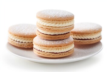french macarons on a plate, white background 