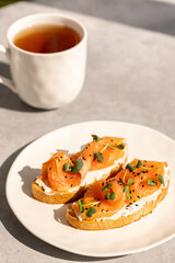 Sandwich with cream cheese and red fish