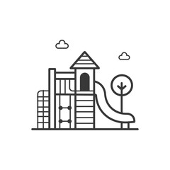 Fototapeta premium Playground with a Slide, Tower, and Climbing Wall