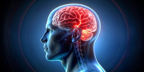 Obraz premium Glowing Brain Anatomy, 3D Render, Side View, Medical Illustration, brain, anatomy, human