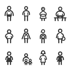 Set of Simple Stick Figure Icons Representing People