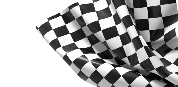 The checkered flag waves in the wind signifying the end of a race - Powered by Adobe
