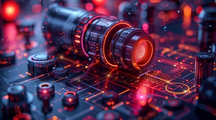 Optics and quantum mechanics design featuring advanced optical technologies, light manipulation, and theoretical principles of quantum physics in scientific research. high resolution Illustration, in