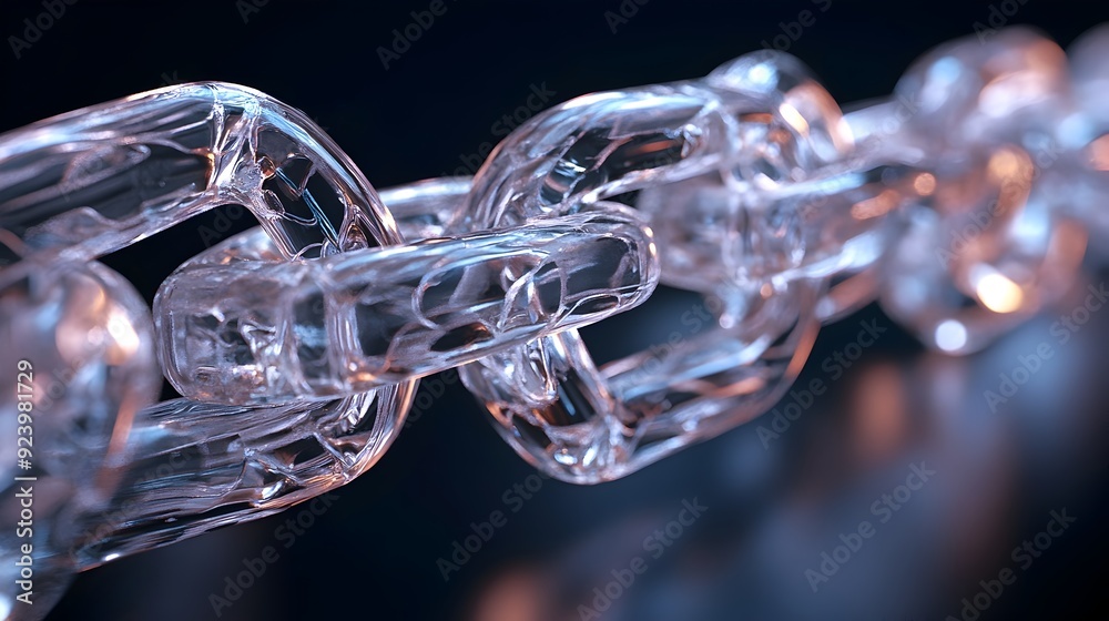 Poster transparent glass chain weapon with intricate glowing links in 3d