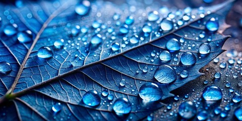 Macro Photography of Blue Water Droplets on a Leaf, Macro , Blue , Water , Photography