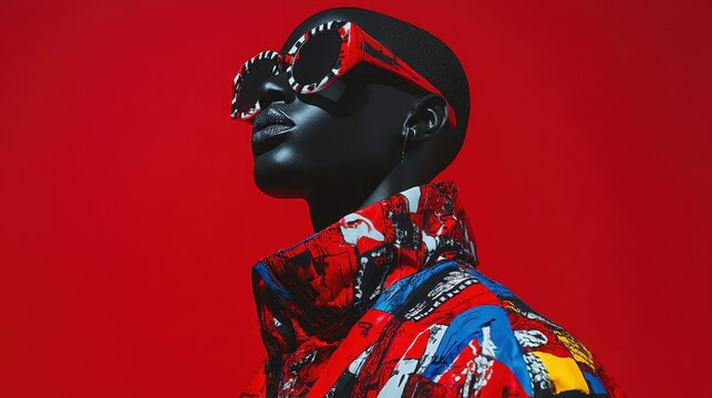 Trendy fashion mannequin in bold colors against red background - modern style inspiration
