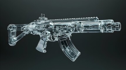 Transparent Glass Firearm Floating Against Futuristic Dark Background