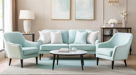 Modern Living Room Furniture Set With Stylish Armchairs And Coffee Table