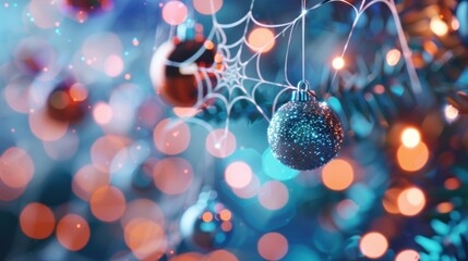 Close-up of cobwebs draped over spooky ornaments, enhancing the chilling vibe necessary for Halloween-inspired visual content and promotions.