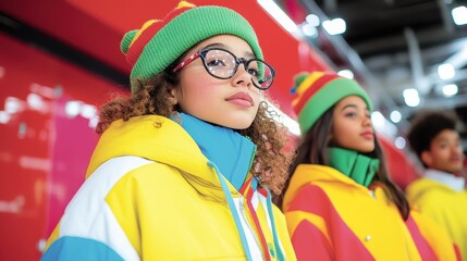 Vibrant gen z fashion gathering in modern festive outfits